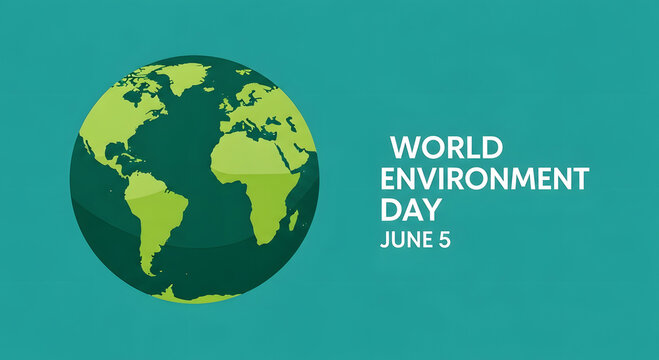 World Environment Day June 5 text with green earth globe illustration planet
