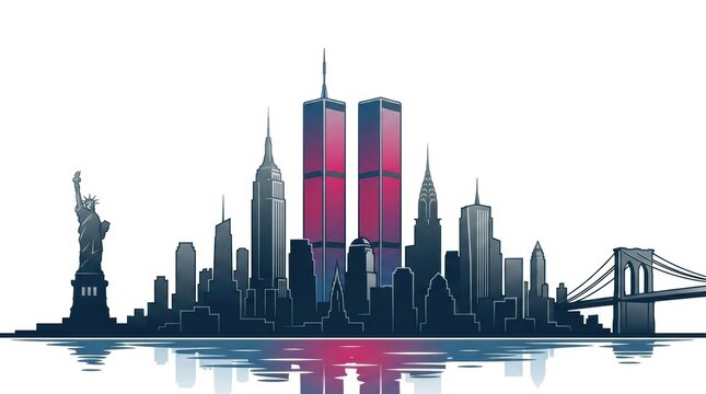 A Patriot Day banner featuring the New York City skyline with the Twin Towers, commemorating September 11, 2001 as a national day of remembrance for the World Trade Center