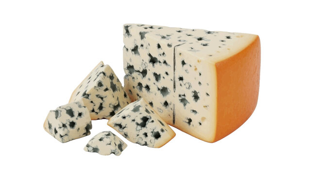 Vector illustration&nbsp;of wedge of blue cheese with smaller pieces on a transparent background