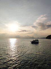 Obraz premium a beautiful ship is sailing in the blue sea