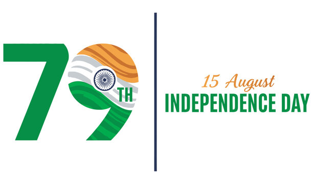 Independence Day 79th Independence Day India typography design with tricolor flag element and 15 August text on white background vector illustration India