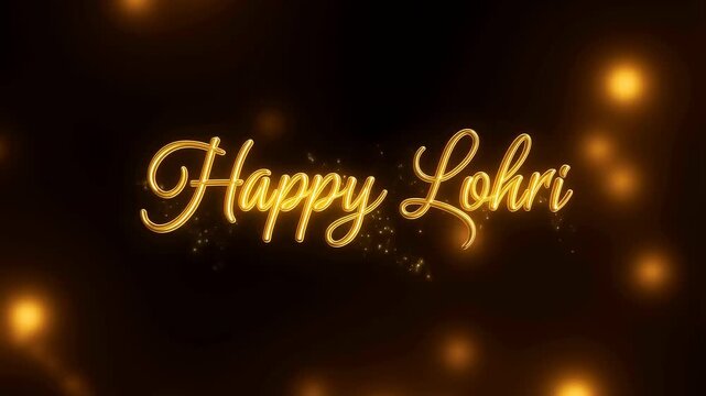 Festive animated greeting for Lohri celebration with glowing text and sparkling effects. A vibrant expression of joy and cultural significance