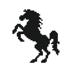 Fototapeta premium Horse Silhouette Rearing Up in Pixelated 8-Bit Style Vector Illustration