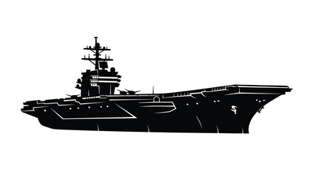 Detailed depiction of a naval aircraft carrier in stark black silhouette © Digonto