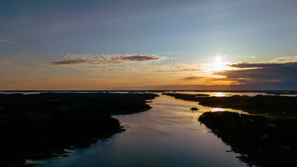 Obraz premium Aerial sunset over Turku Archipelago (Saaristomeri) at Golden Hour - Finland