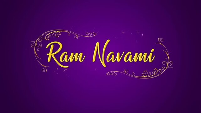 Elegant animated text celebrating Ram Navami with decorative flourishes on a vibrant purple background. A festive expression of cultural heritage and celebration