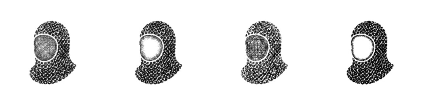 Sketch chainmail coif icon design set