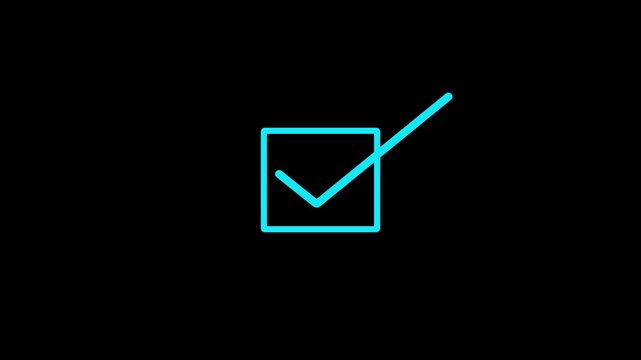 Digital tick mark symbol showing progress and approval status on black