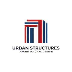 Fototapeta premium This minimalist logo features geometric shapes and bold colors, representing urban architecture and design, showcasing professionalism and creativity in the field of architecture.