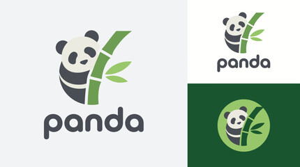This adorable panda logo, perched on a bamboo stalk, represents wildlife conservation and eco-friendliness, perfect for brands focusing on nature-related products or services. © Liutao