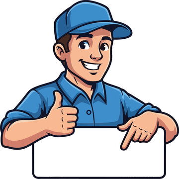 Handyman Silhouette Pointing at Blank Sign Mascot Vector Illustration