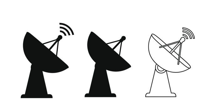 Three variations of a satellite dish shown as a stark silhouette