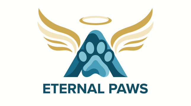 This touching logo design features angel wings and a paw print, capturing the essence of love and remembrance for pets, perfect for memorial services or products.