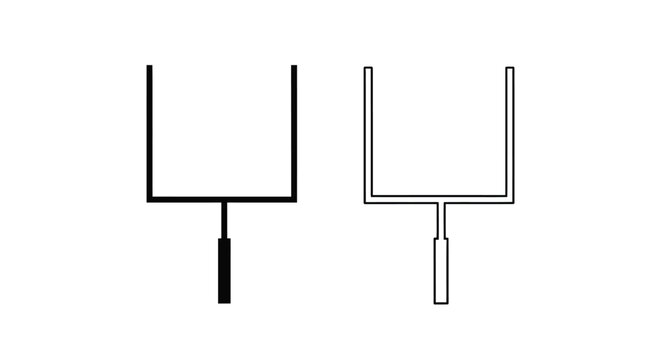Two american football goalposts depicted in a stark black silhouette