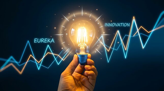 Innovation concept, eureka moment, light bulb idea, business inspiration