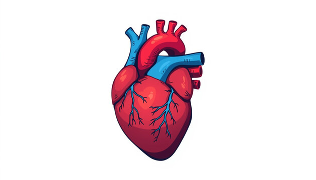 Anatomical illustration of human heart with arteries and veins cardiovascular medical diagram