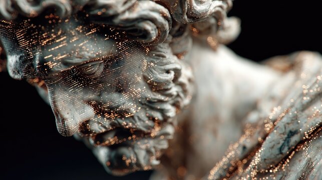 Digital Fusion of Classical Sculpture and Abstract Technology with Glowing Elements