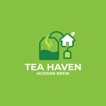 The Tea Haven logo artfully combines environmental themes with tea elements, creating a modern, inviting design for eco-conscious tea enthusiasts and brands.