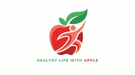 Obraz premium An energetic logo that creatively combines an apple and a human figure, promoting health and wellness, symbolizing an active lifestyle with a focus on nutrition.