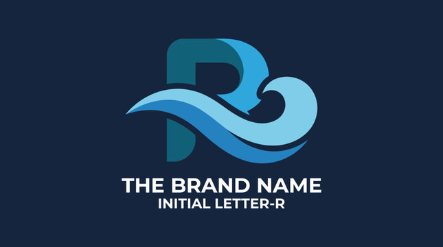 An artistic logo showcasing the letter R, enhanced by fluid wave shapes and soothing gradient colors, representing creativity and calmness in branding.