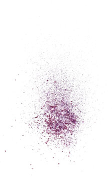 Purple cosmetic powder explosion, crushed eyeshadow or pigment dust isolated on transparent background
