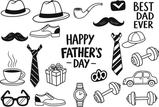 Happy father's day celebrating dad papa with stylish icons and heartfelt greetings