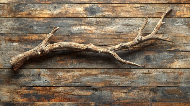 Rustic wood branch on wooden background, d?cor