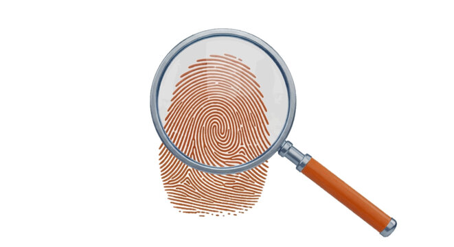 Vector illustration&nbsp;of magnifying glass examining a human fingerprint on a transparent background
