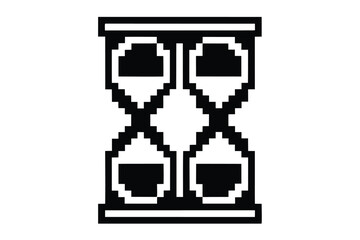 Obraz premium Black and White Pixelated Sandglass Graphic, Minimalist Hourglass Symbol for User Interfaces