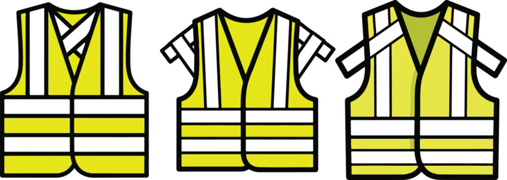 High visibility safety vest with reflective strips on a white background. High visibility safety vest vector illustration.