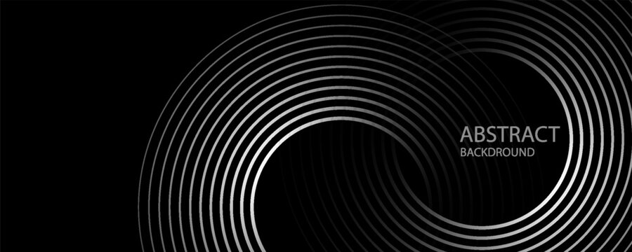 3D silver lines techno abstract background on dark space with glowing circles effect decoration. Modern graphic design element stripes style concept for web, flyer, card, or brochure cover