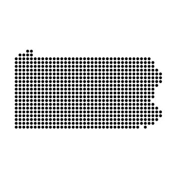 Pennsylvania, state of United States, USA. Black dot silhouette map for infographic, graphs, business reports or technology design. Vector illustration on white background