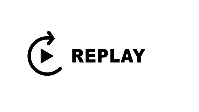 A minimalist white circular arrow icon with a play button sits in the center of a black frame symbolizing a quick reset or loop for video content