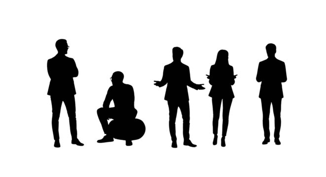 Silhouettes of people in discussion pose isolated on transparent background, Vector