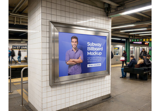 Subway Billboard Mockup on Bench for Branding and Commercial Use