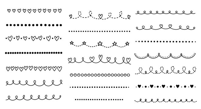 A collection of elegant vector dividers and borders with hearts and dots