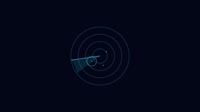 Futuristic digital blue radar interface animation on black background