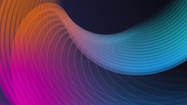 Prostrate abstract curved line motion background video with colorful geometric circle animation for vertical mobile screens