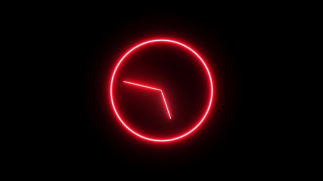 Prostrate red glowing neon red color clock animation with geometric abstract colorful circle video