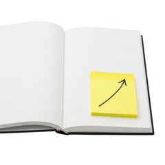Fototapeta premium A yellow sticky note with an upward arrow in a book