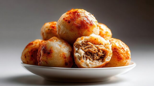Delicious Polish pyzy dumplings served on a white plate