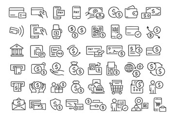 Fototapeta premium Financial technology icons - mobile payments, transactions, banking, and e-commerce.
