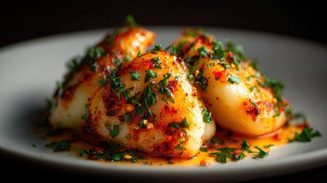 Savory Polish pyzy potato dumplings on a bright plate