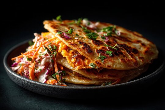 Tasty pupusas with fresh curtido slaw served nicely