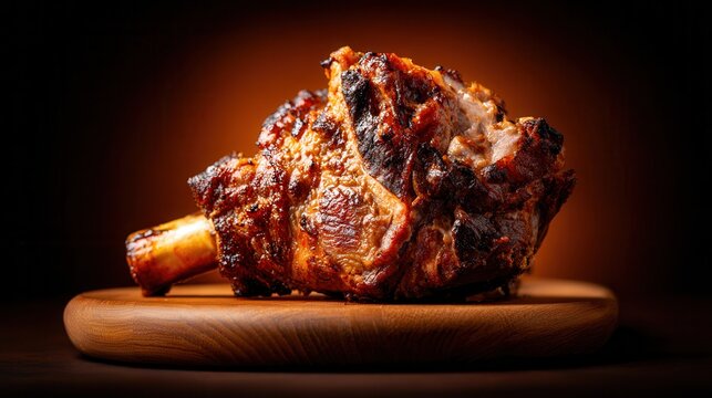 Savory golonka with rich beer sauce on a rustic wooden board