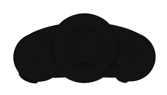 Speedometer gauge appears as a dark silhouette against a clean white background with no people present.