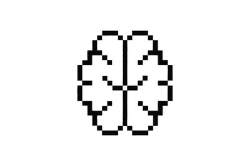 Obraz premium Minimalist Pixelated Human Brain Silhouette Black and White Outline for Education and Learning Projects