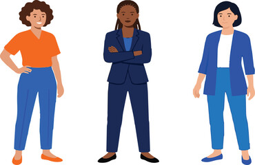Obraz premium Three Professional Women Discussing and Working Together Diverse Teamwork Vector