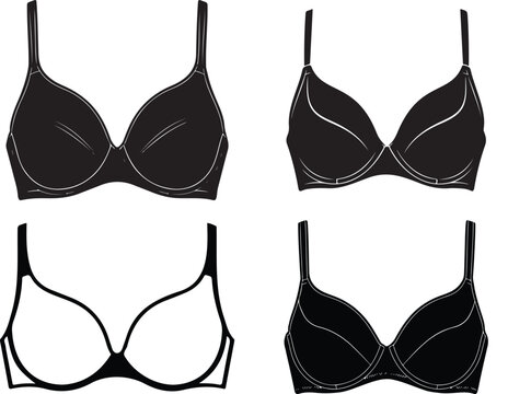 A stark black silhouette of a woman s undergarment a molded cup bra against a plain white background silhouette. Cup bra vector illustration.