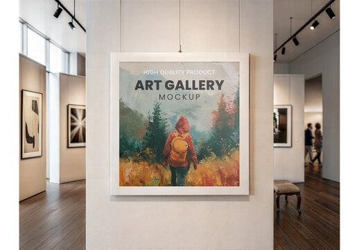 Art Gallery Mockup Realistic Render on Clean Background for Branding